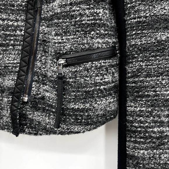 Rebecca Taylor Tweed Asymmetric Faux Leather Trim Jacket Grey Boucle Size 2 Moto - Picture 12 of 16